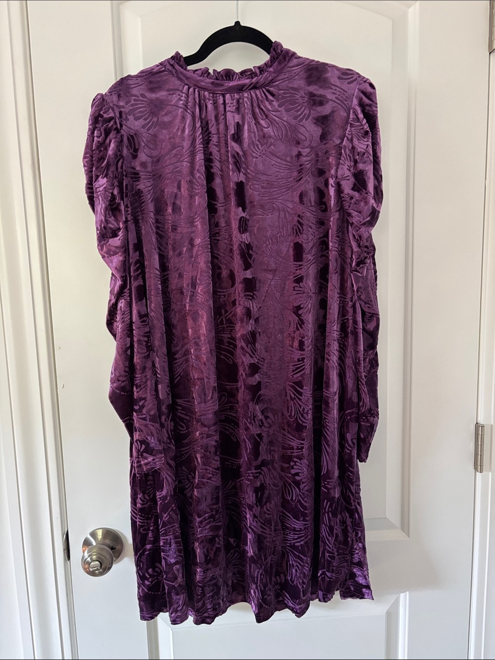 Modcloth Velvet Textured Long Sleeve Dress in Deep Purple